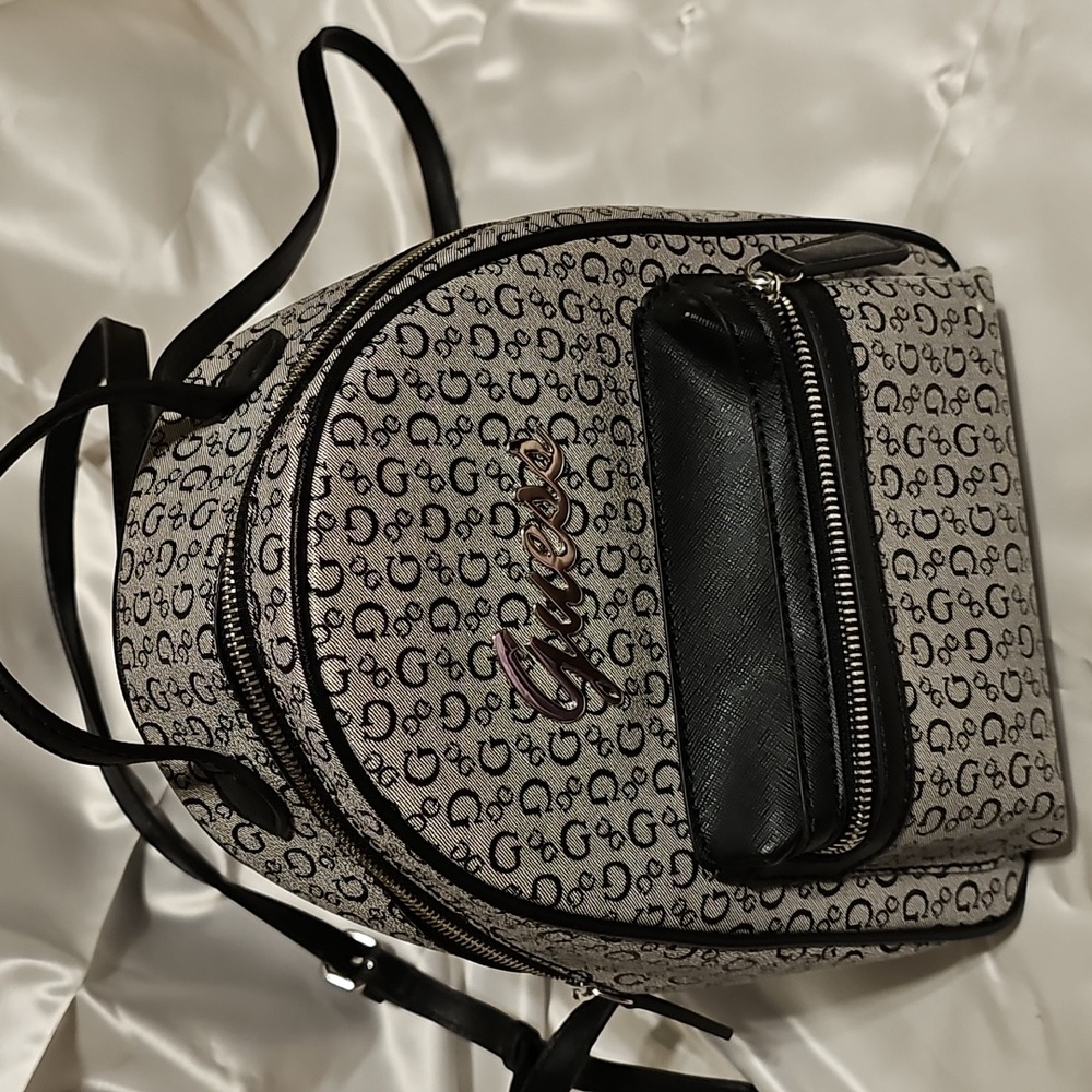Guess Gray Monogram Backpack with Black Details